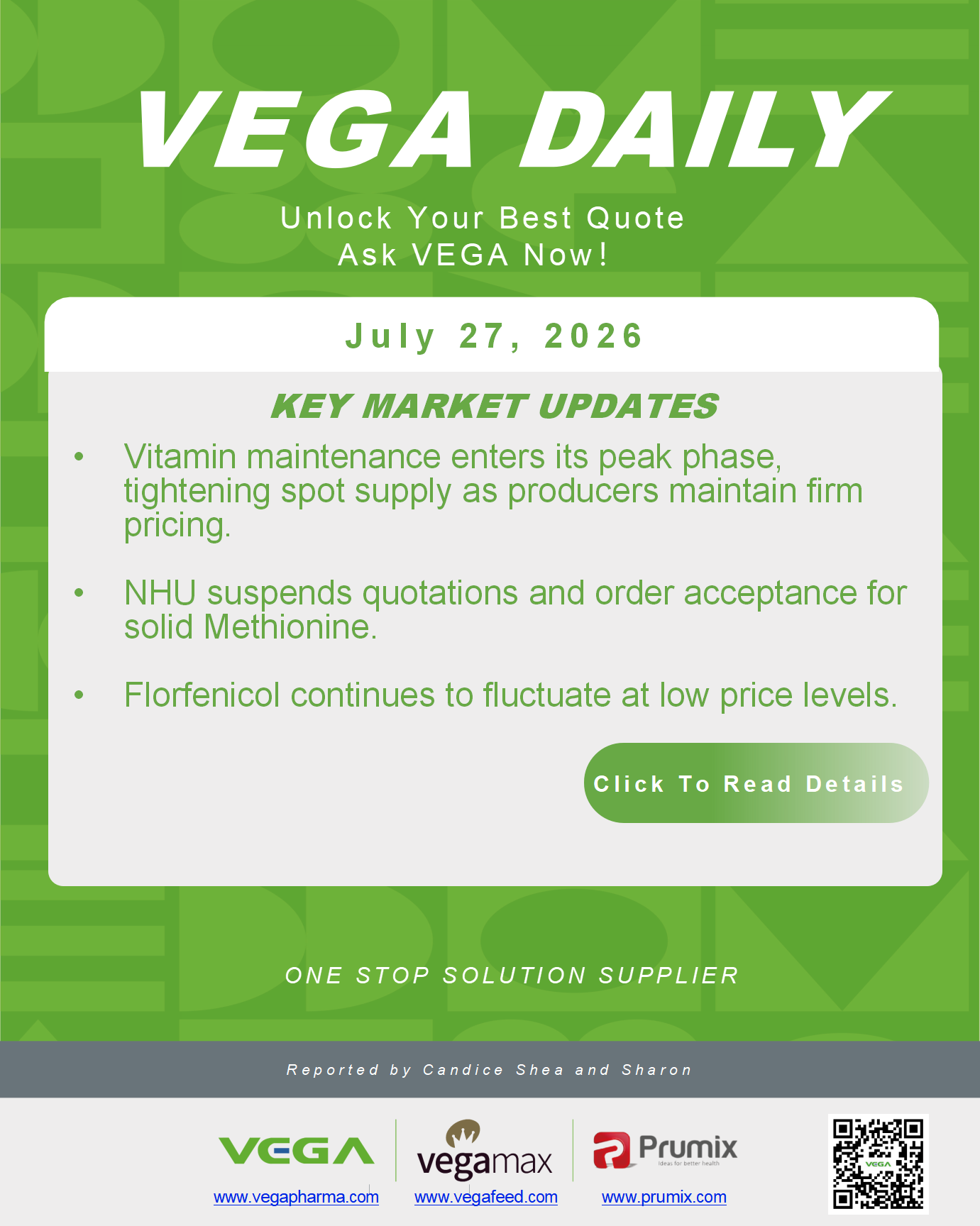 VEGA Daily 20260727 Vitamin Maintenance NHU Methionine Florfenicol Update.png